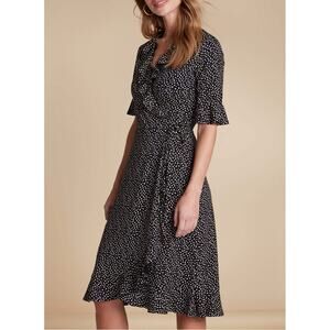 NWT Baukjen Black and White Polka Dot Martha Ruffle Wrap Midi Dress 2 XS